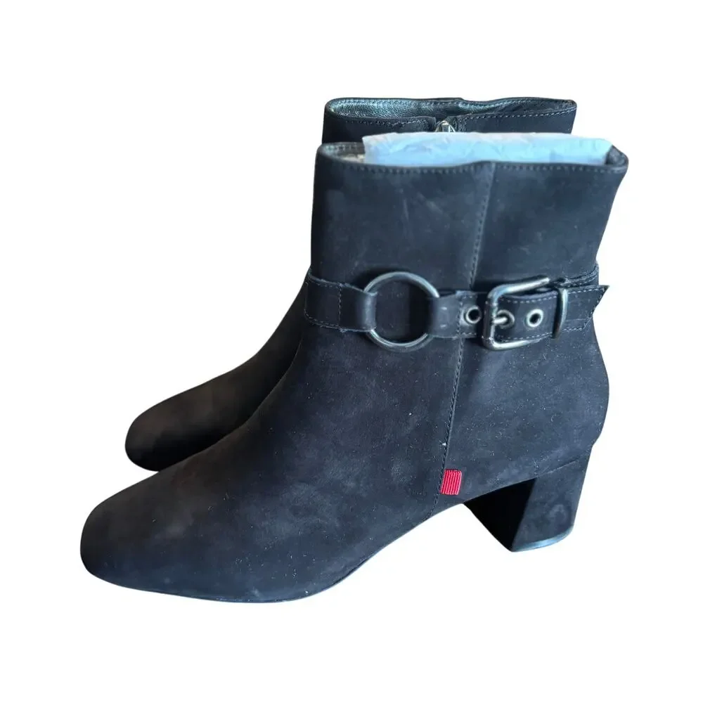 Marc Joseph Madison Boots 7.5 Black Suede NWT Heel Buckle Capsule Academia Prep